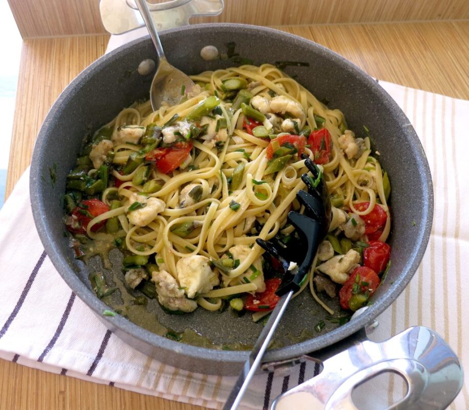 pašta u umaku od repa grdobine i šparoga